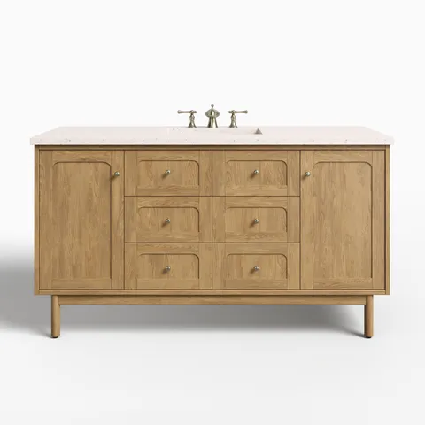 Abigail 60" Single Vanity in Light Natural Oak with 3 cm Lime Delight Quartz Top