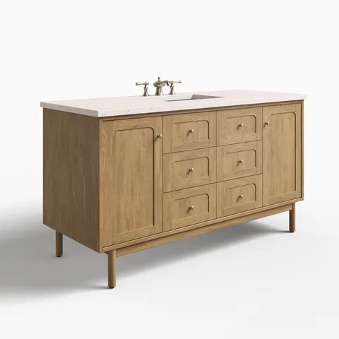 Abigail 60" Single Vanity in Light Natural Oak with 3 cm Lime Delight Quartz Top