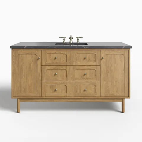 Abigail 60" Single Vanity in Light Natural Oak with 3 cm Parisien Bleu Quartz Top