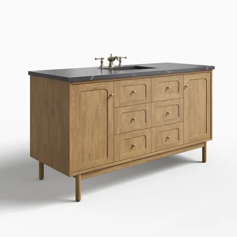 Abigail 60" Single Vanity in Light Natural Oak with 3 cm Parisien Bleu Quartz Top