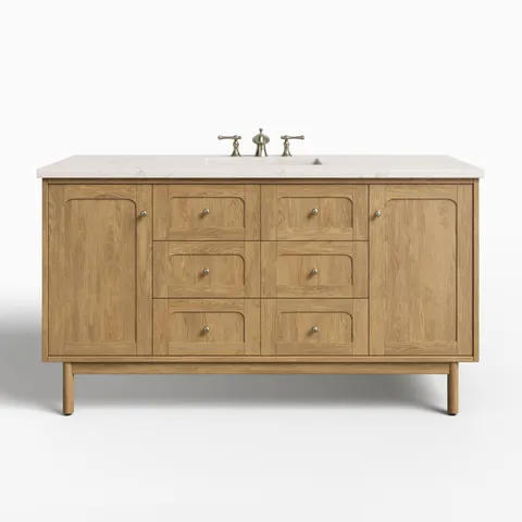 Abigail 60" Single Vanity in Light Natural Oak with 3 cm Victorian Silver Quartz Top