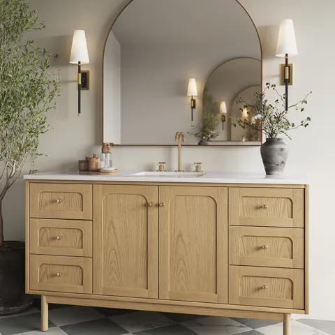 Abigail 60" Single Vanity in Light Natural Oak with 3 cm White Zeus Quartz Top