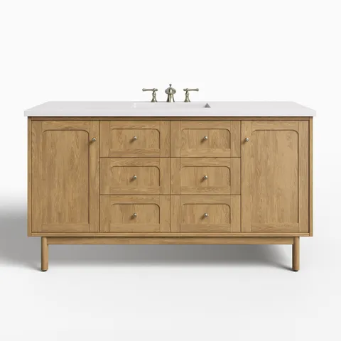 Abigail 60" Single Vanity in Light Natural Oak with 3 cm White Zeus Quartz Top