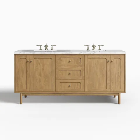 Abigail 72" Double Vanity in Light Natural Oak with 3 cm Carrara Marble Top