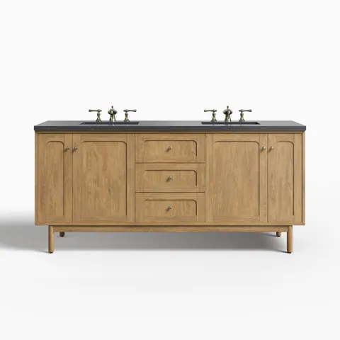 Abigail 72" Double Vanity in Light Natural Oak with 3 cm Charcoal Soapstone Quartz Top
