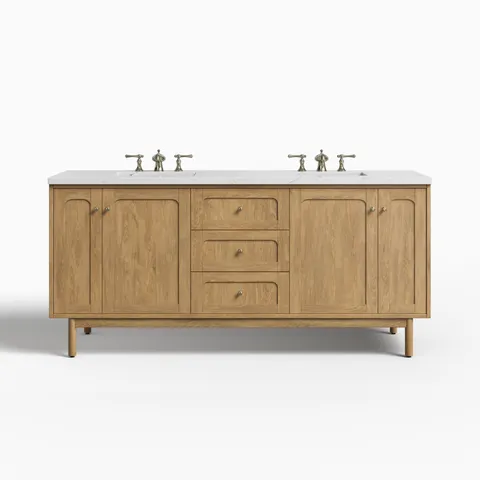 Abigail 72" Double Vanity in Light Natural Oak with 3 cm Ethereal Noctis Quartz Top
