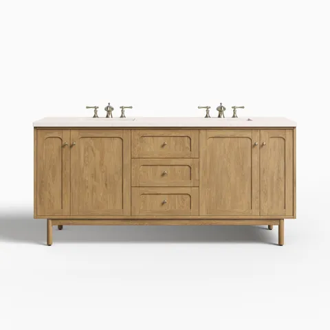 Abigail 72" Double Vanity in Light Natural Oak with 3 cm Lime Delight Quartz Top