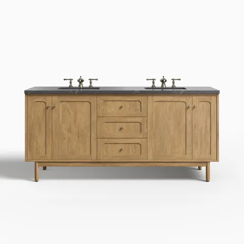 Abigail 72" Double Vanity in Light Natural Oak with 3 cm Parisien Bleu Quartz Top