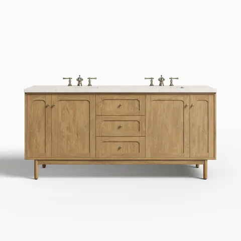 Abigail 72" Double Vanity in Light Natural Oak with 3 cm Victorian Silver Quartz Top