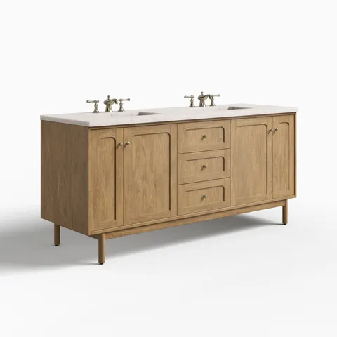 Abigail 72" Double Vanity in Light Natural Oak with 3 cm Victorian Silver Quartz Top