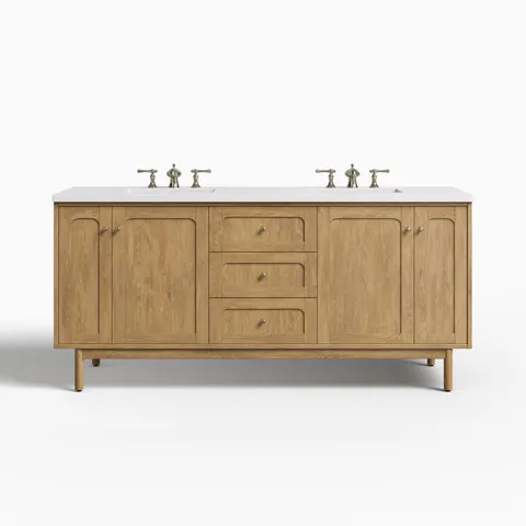 Abigail 72" Double Vanity in Light Natural Oak with 3 cm White Zeus Quartz Top