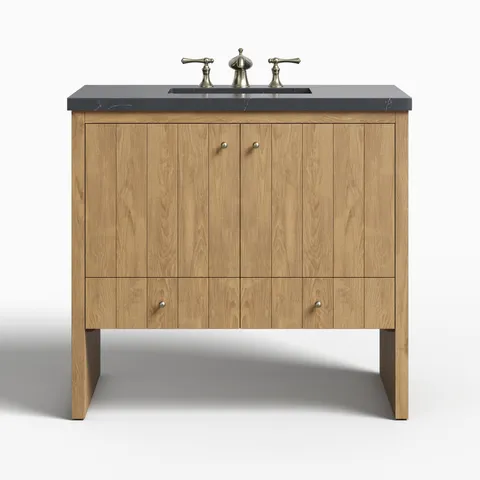 Gabriella 36" Single Vanity in Light Natural Oak with 3 cm Charcoal Soapstone Quartz Top