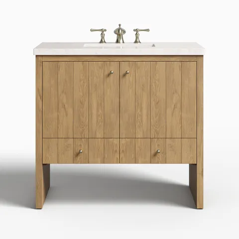 Gabriella 36" Single Vanity in Light Natural Oak with 3 cm Eternal Jasmine Pearl Quartz Top