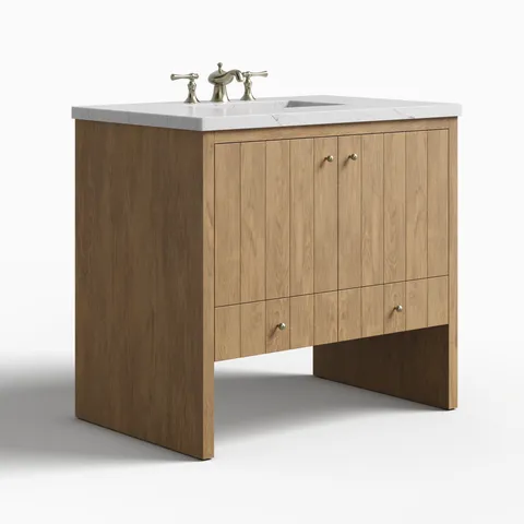 Gabriella 36" Single Vanity in Light Natural Oak with 3 cm Ethereal Noctis Quartz Top