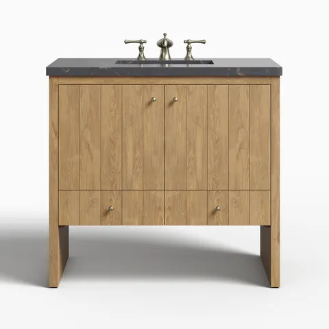 Gabriella 36" Single Vanity in Light Natural Oak with 3 cm Parisien Bleu Quartz Top