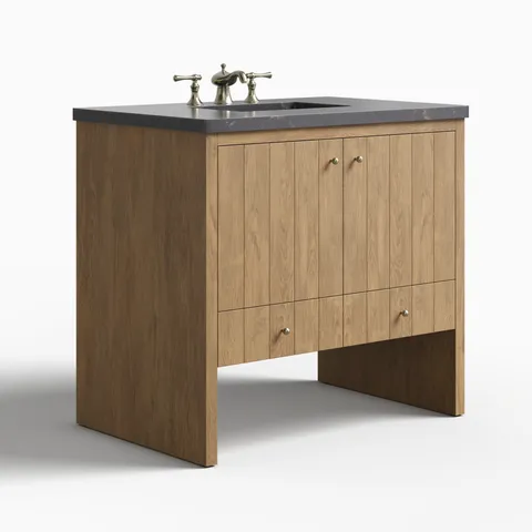 Gabriella 36" Single Vanity in Light Natural Oak with 3 cm Parisien Bleu Quartz Top