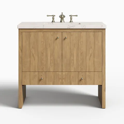 Gabriella 36" Single Vanity in Light Natural Oak with 3 cm Victorian Silver Quartz Top