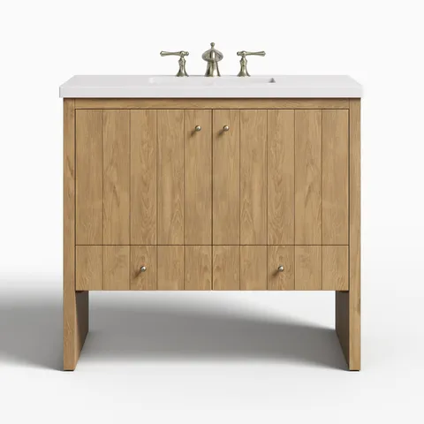 Gabriella 36" Single Vanity in Light Natural Oak with 3 cm White Zeus Quartz Top