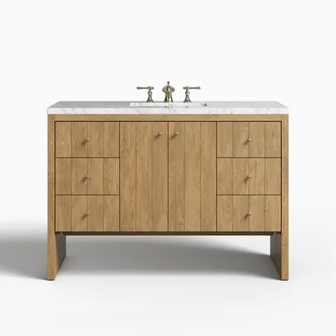 Gabriella 48" Single Vanity in Light Natural Oak with 3 cm Carrara Marble Top