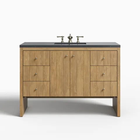 Gabriella 48" Single Vanity in Light Natural Oak with 3 cm Charcoal Soapstone Quartz Top