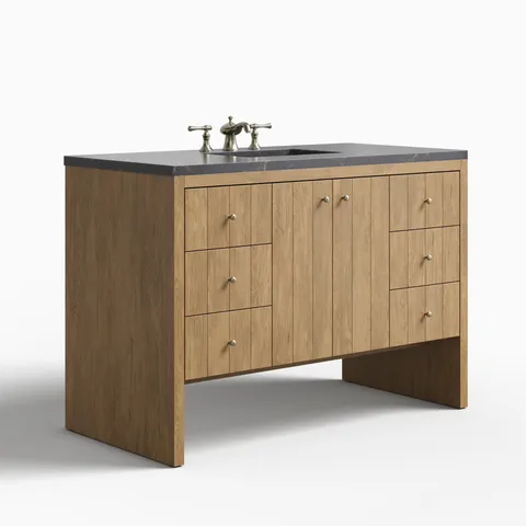 Gabriella 48" Single Vanity in Light Natural Oak with 3 cm Parisien Bleu Quartz Top