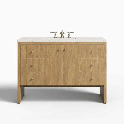 Gabriella 48" Single Vanity in Light Natural Oak with 3 cm Victorian Silver Quartz Top