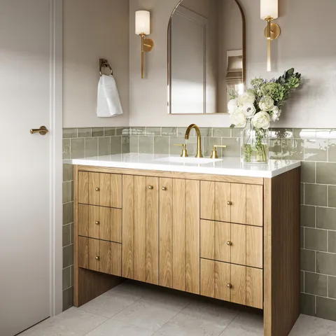 Gabriella 48" Single Vanity in Light Natural Oak with 3 cm White Zeus Quartz Top