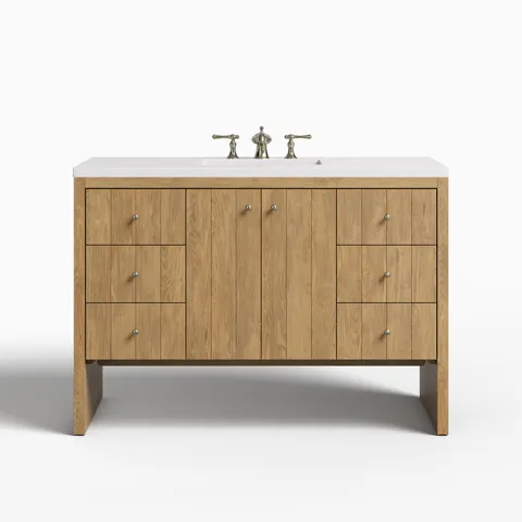 Gabriella 48" Single Vanity in Light Natural Oak with 3 cm White Zeus Quartz Top
