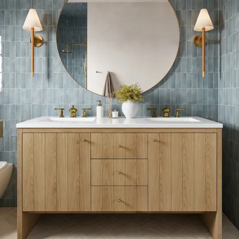 Gabriella 60" Double Vanity in Light Natural Oak with 3 cm White Zeus Quartz Top