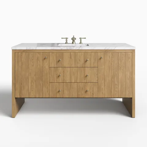 Gabriella 60" Single Vanity in Light Natural Oak with 3 cm Carrara Marble Top