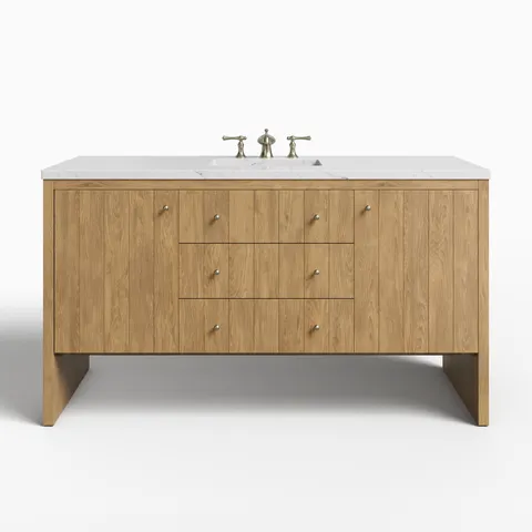 Gabriella 60" Single Vanity in Light Natural Oak with 3 cm Ethereal Noctis Quartz Top