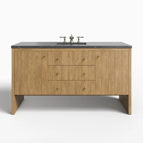 Gabriella 60" Single Vanity in Light Natural Oak with 3 cm Parisien Bleu Quartz Top