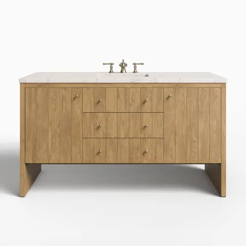 Gabriella 60" Single Vanity in Light Natural Oak with 3 cm Victorian Silver Quartz Top