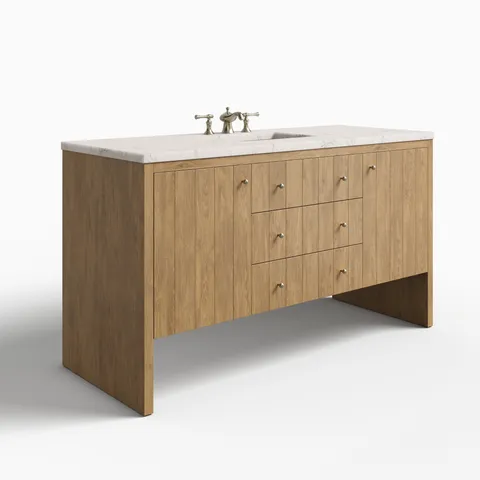 Gabriella 60" Single Vanity in Light Natural Oak with 3 cm Victorian Silver Quartz Top