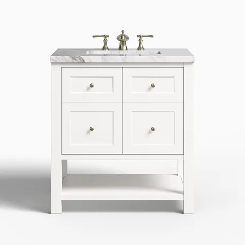 Bridgette 30" Single Vanity in Bright White with 3 cm Carrara Marble Top