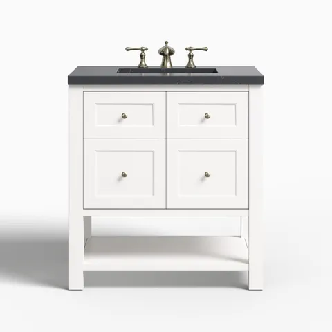 Bridgette 30" Single Vanity in Bright White with 3 cm Charcoal Soapstone Quartz Top