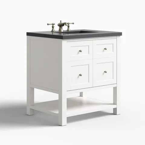 Bridgette 30" Single Vanity in Bright White with 3 cm Charcoal Soapstone Quartz Top