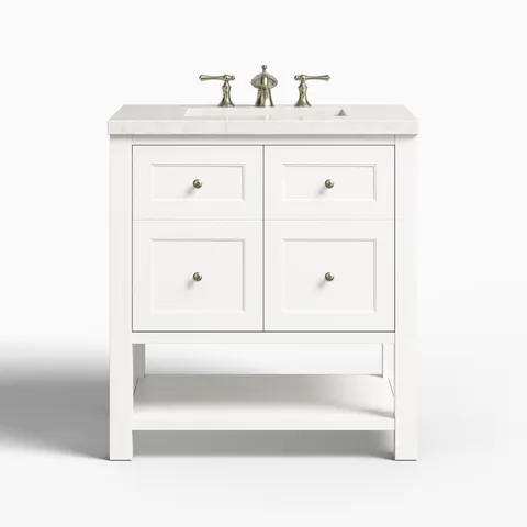 Bridgette 30" Single Vanity in Bright White with 3 cm Eternal Jasmine Pearl Quartz Top