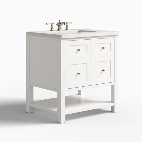 Bridgette 30" Single Vanity in Bright White with 3 cm Eternal Jasmine Pearl Quartz Top