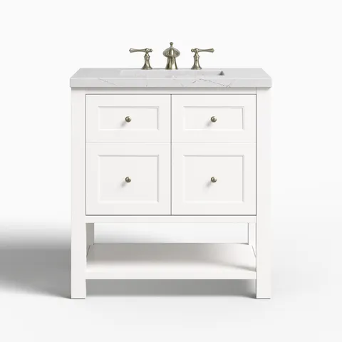 Bridgette 30" Single Vanity in Bright White with 3 cm Ethereal Noctis Quartz Top