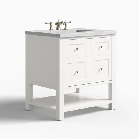 Bridgette 30" Single Vanity in Bright White with 3 cm Ethereal Noctis Quartz Top