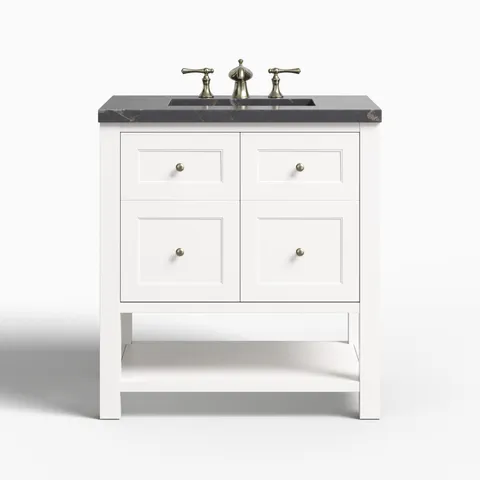 Bridgette 30" Single Vanity in Bright White with 3 cm Parisien Bleu Quartz Top