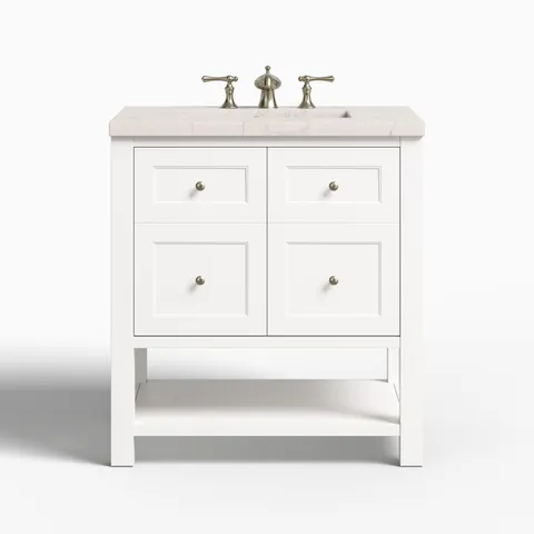 Bridgette 30" Single Vanity in Bright White with 3 cm Victorian Silver Quartz Top