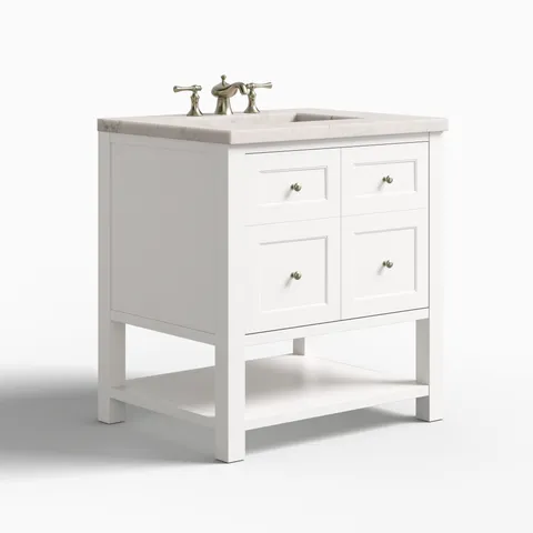 Bridgette 30" Single Vanity in Bright White with 3 cm Victorian Silver Quartz Top
