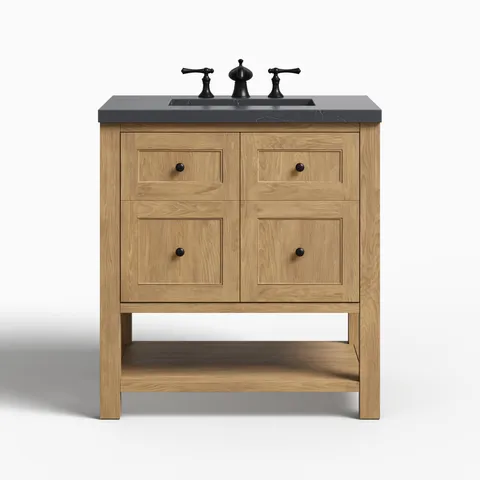 Bridgette 30" Single Vanity in Light Natural Oak with 3 cm Charcoal Soapstone Quartz Top