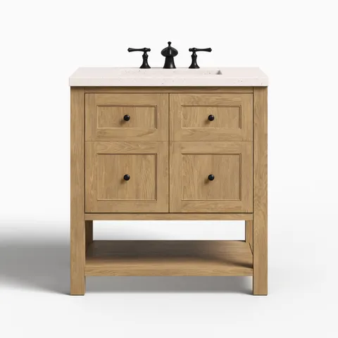 Bridgette 30" Single Vanity in Light Natural Oak with 3 cm Lime Delight Quartz Top