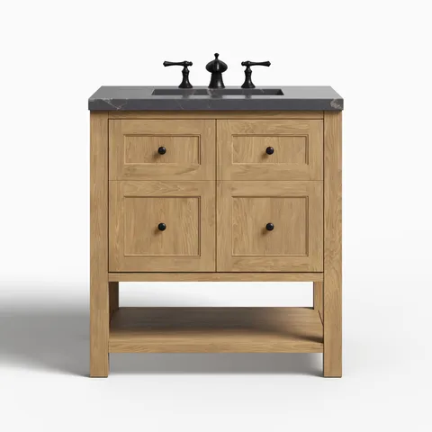 Bridgette 30" Single Vanity in Light Natural Oak with 3 cm Parisien Bleu Quartz Top