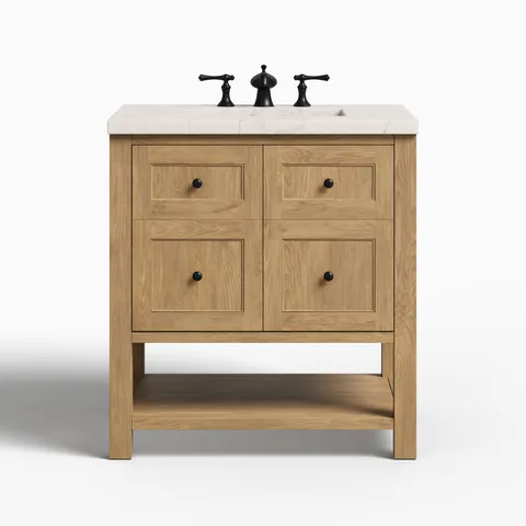 Bridgette 30" Single Vanity in Light Natural Oak with 3 cm Victorian Silver Quartz Top