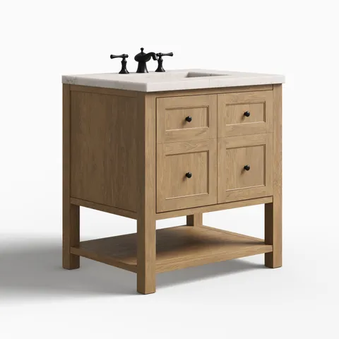 Bridgette 30" Single Vanity in Light Natural Oak with 3 cm Victorian Silver Quartz Top