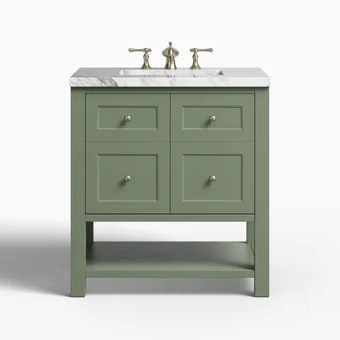 Bridgette 30" Single Vanity in Smokey Celadon with 3 cm Carrara Marble Top